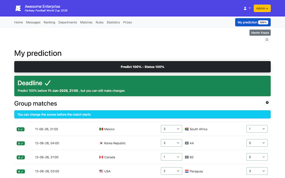 Voorspellingsspel scherm