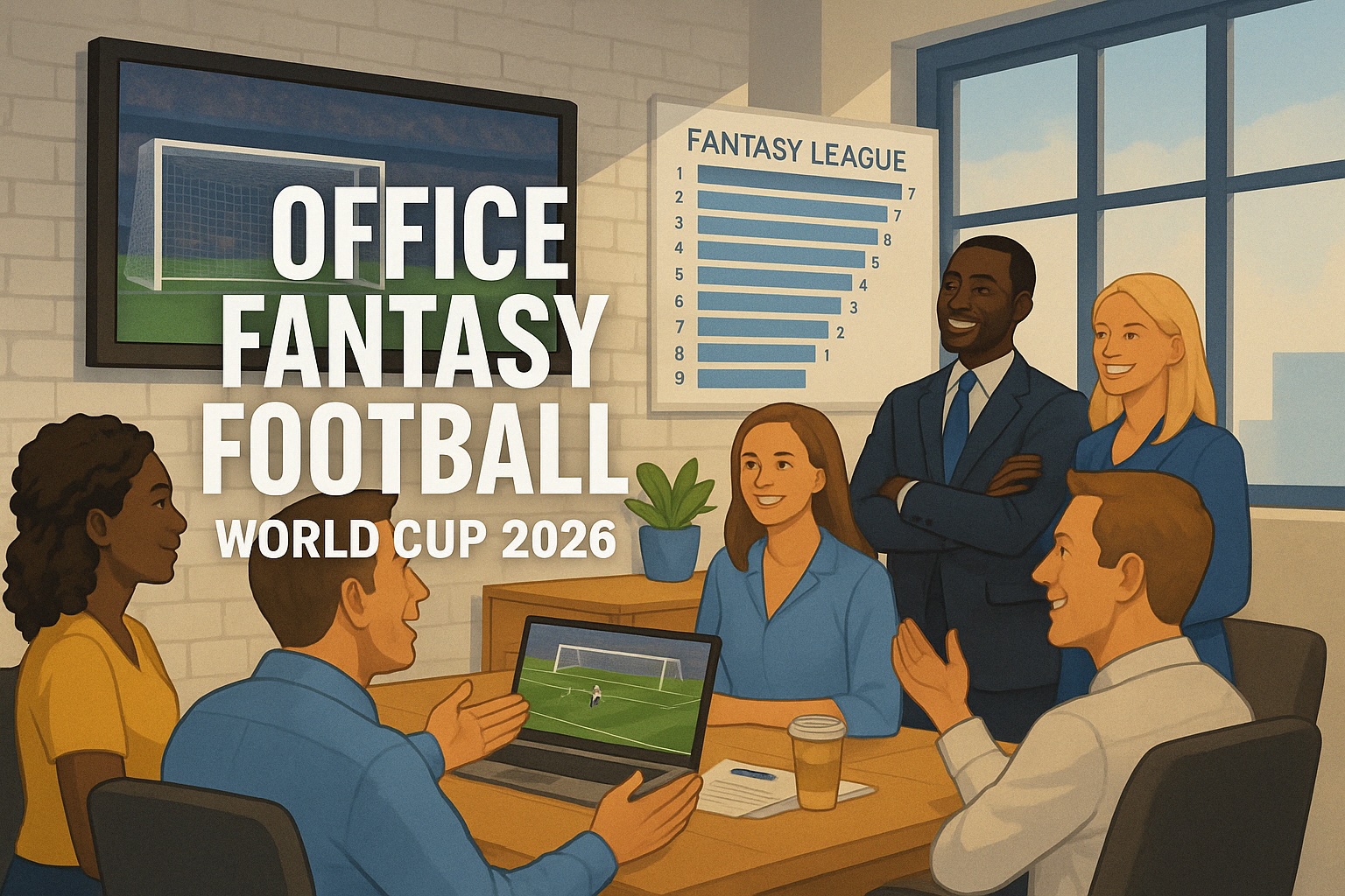 Banner van WK voetbalpoule op kantoor